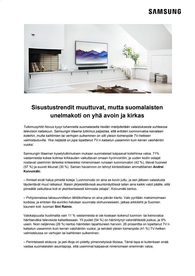 Sisustustrendit muuttuvat, mutta suomalaisten unelmakoti on yhä avoin ja kirkas