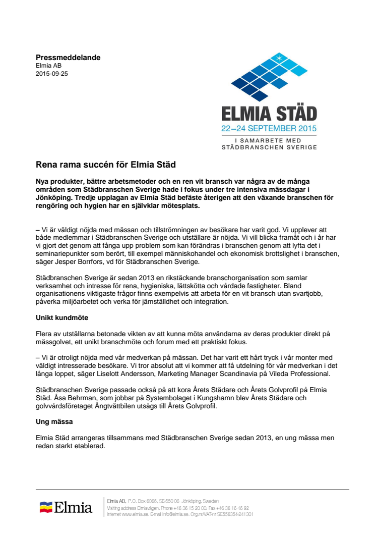 Rena rama succén för Elmia Städ
