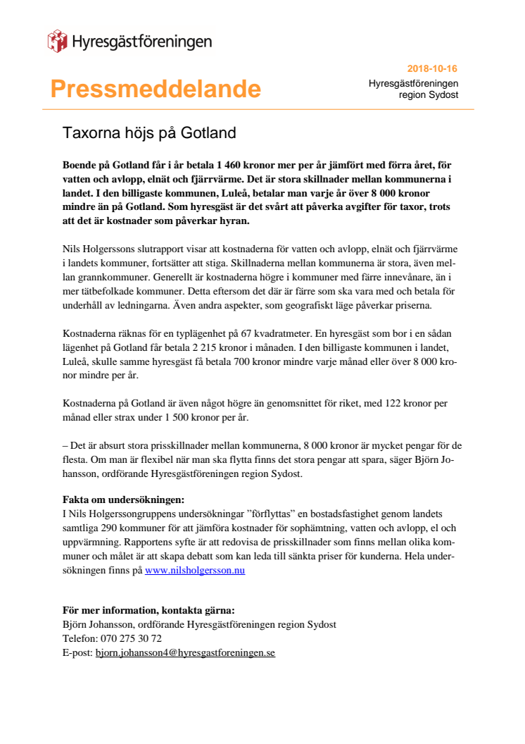 Taxorna höjs på Gotland