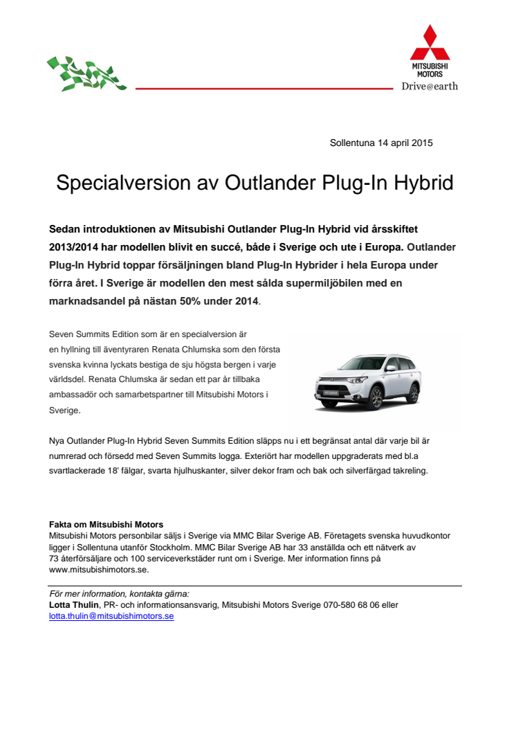 Specialversion av Outlander Plug-In Hybrid 