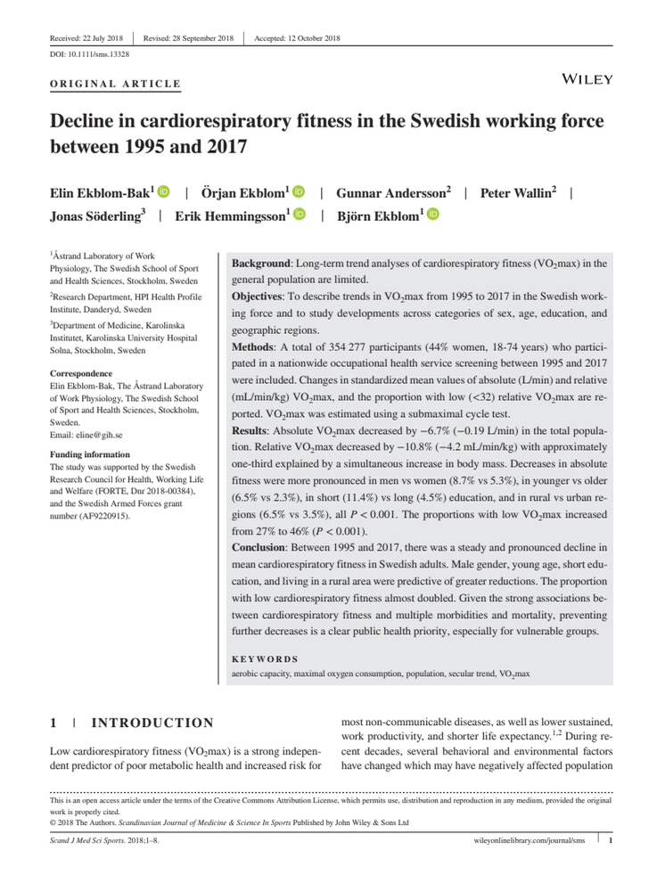 Den vetenskapliga artikeln publicerad i Scandinavian Journal of Medicine Science in Sports 