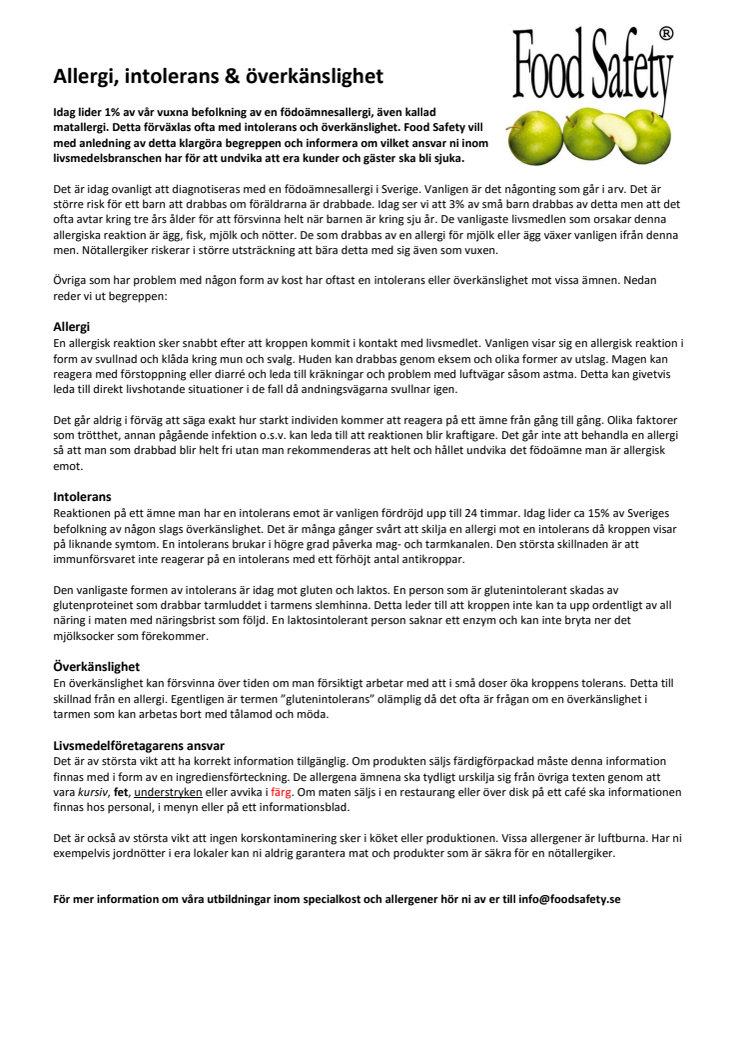 Allergi, intolerans & överkänslighet