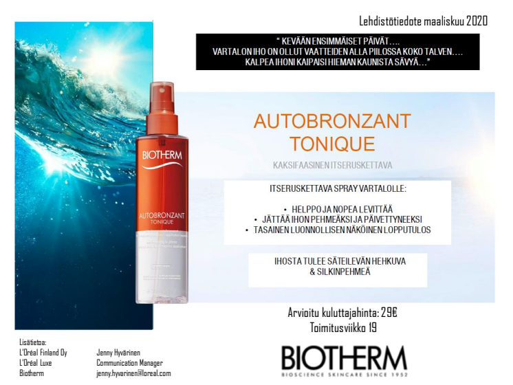 Biotherm Autobronzant Tonique- lehdistötiedote