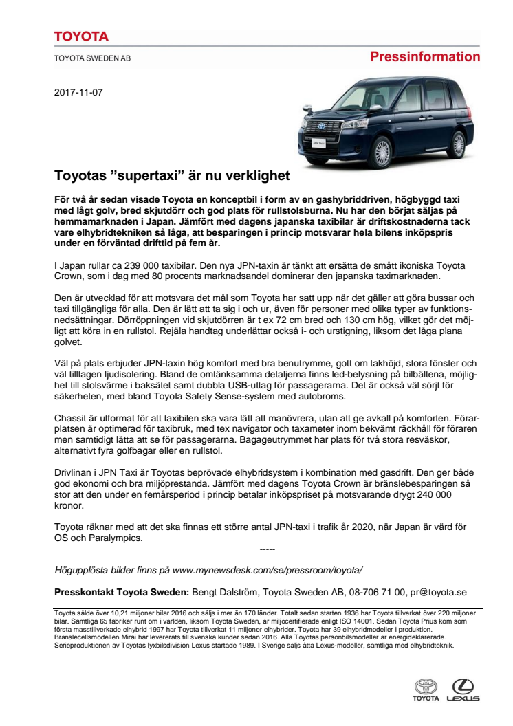 Toyotas ”supertaxi” är nu verklighet