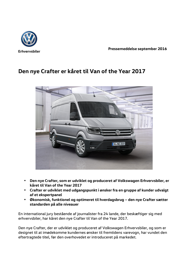 ​Den nye Crafter er kåret til Van of the Year 2017