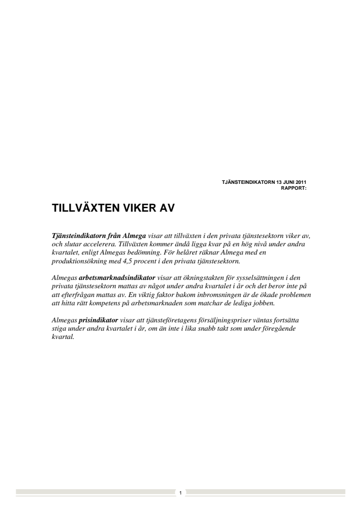 Almegas Tjänsteindikator Q2 2011