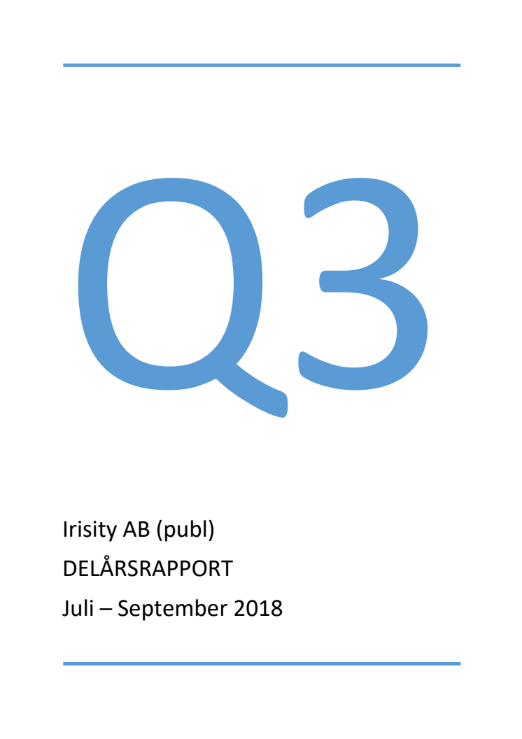 Irisity AB (publ) Delårsrapport tredje kvartalet 2018