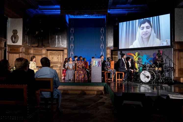 Malala talar vid 2022 års World's Children's Prize-ceremonin för WCP Årtiondets barnrättshjälte