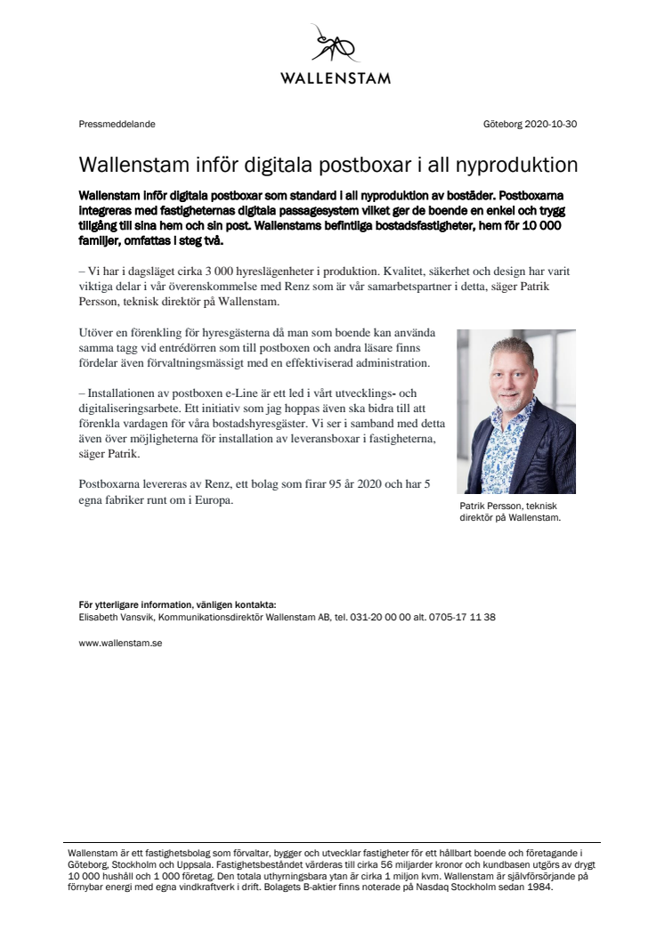 Wallenstam inför digitala postboxar i all nyproduktion