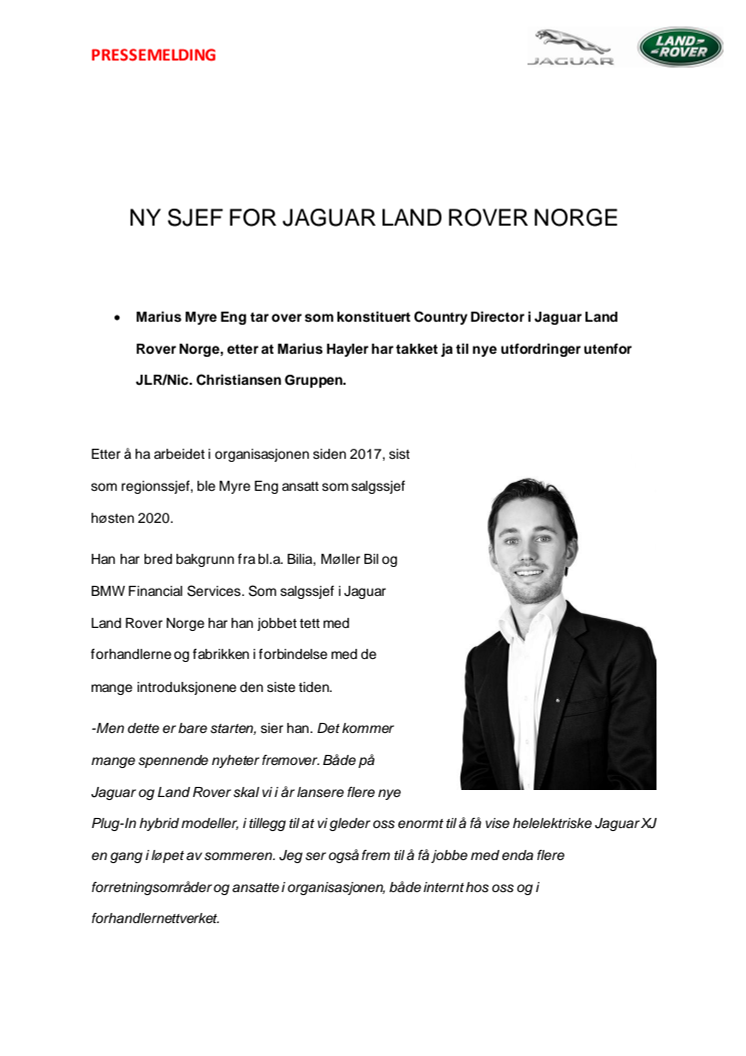 Ny sjef for Jaguar Land Rover Norge