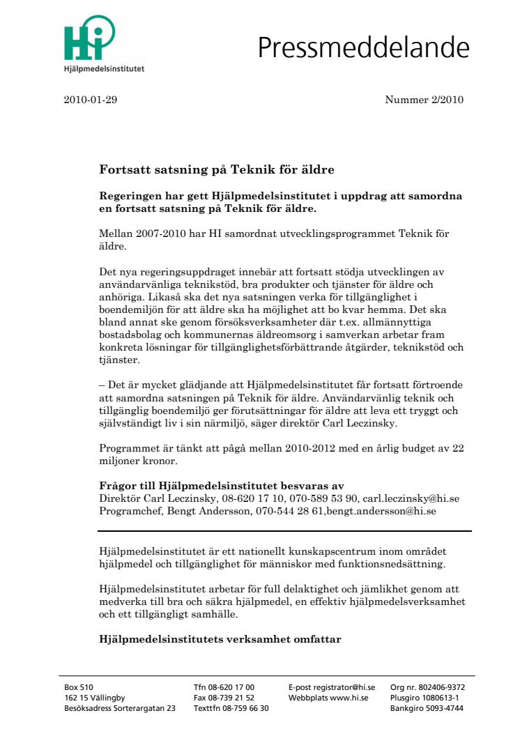 Fortsatt satsning på Teknik för äldre