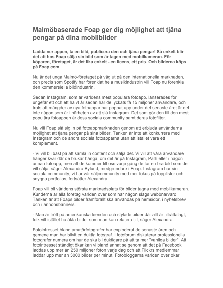 Malmöbaserade Foap ger dig möjlighet att tjäna pengar på dina mobilbilder