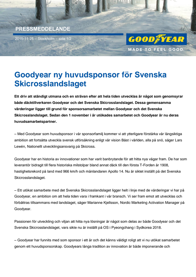 Goodyear ny huvudsponsor för Svenska Skicrosslandslaget