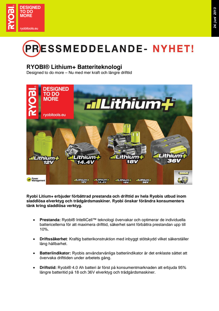 RYOBI® Lithium+ Batteriteknologi