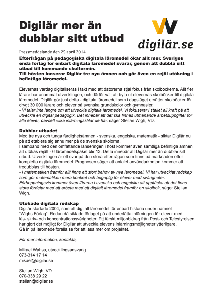 Digilär mer än dubblar sitt utbud av digitala läromedel