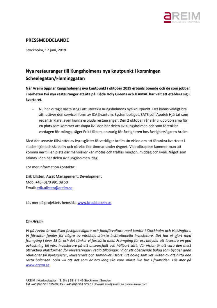 Nya restauranger till Kungsholmens nya knutpunkt i korsningen Scheelegatan/Fleminggatan 