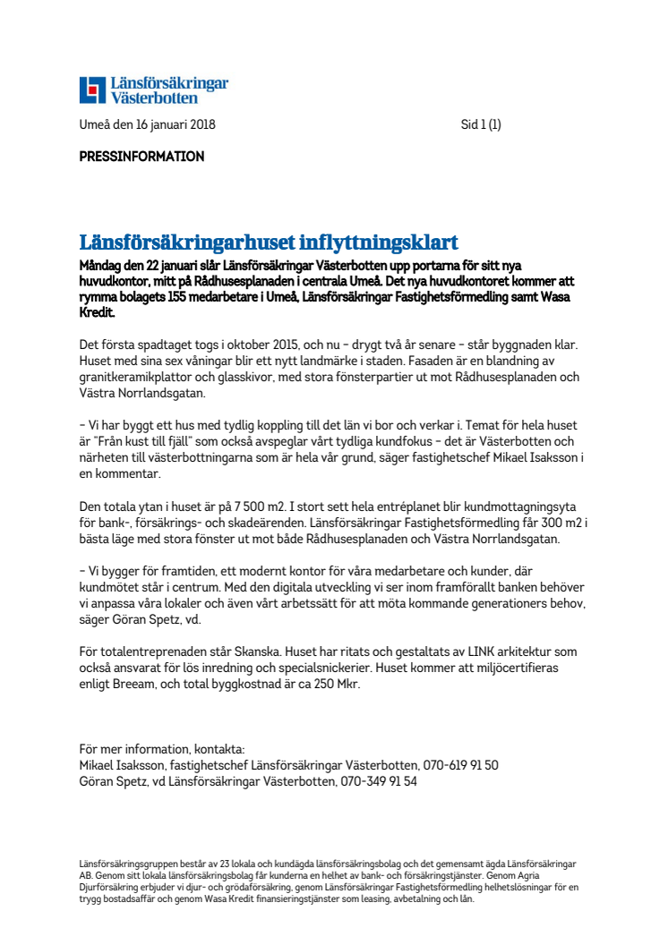 Länsförsäkringarhuset inflyttningsklart
