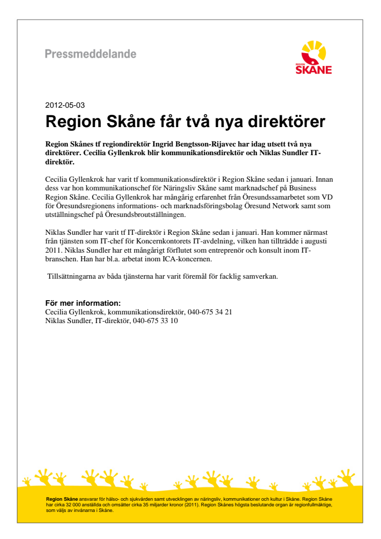 Region Skåne får två nya direktörer