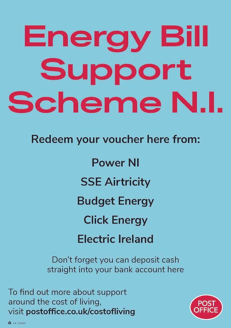 Northern Ireland Post Office in-branch poster - Energy Voucher