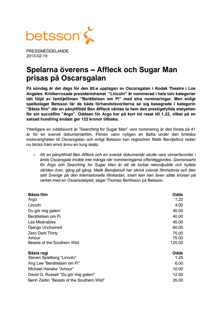 Spelarna överens – Affleck och Sugar Man prisas på Oscarsgalan