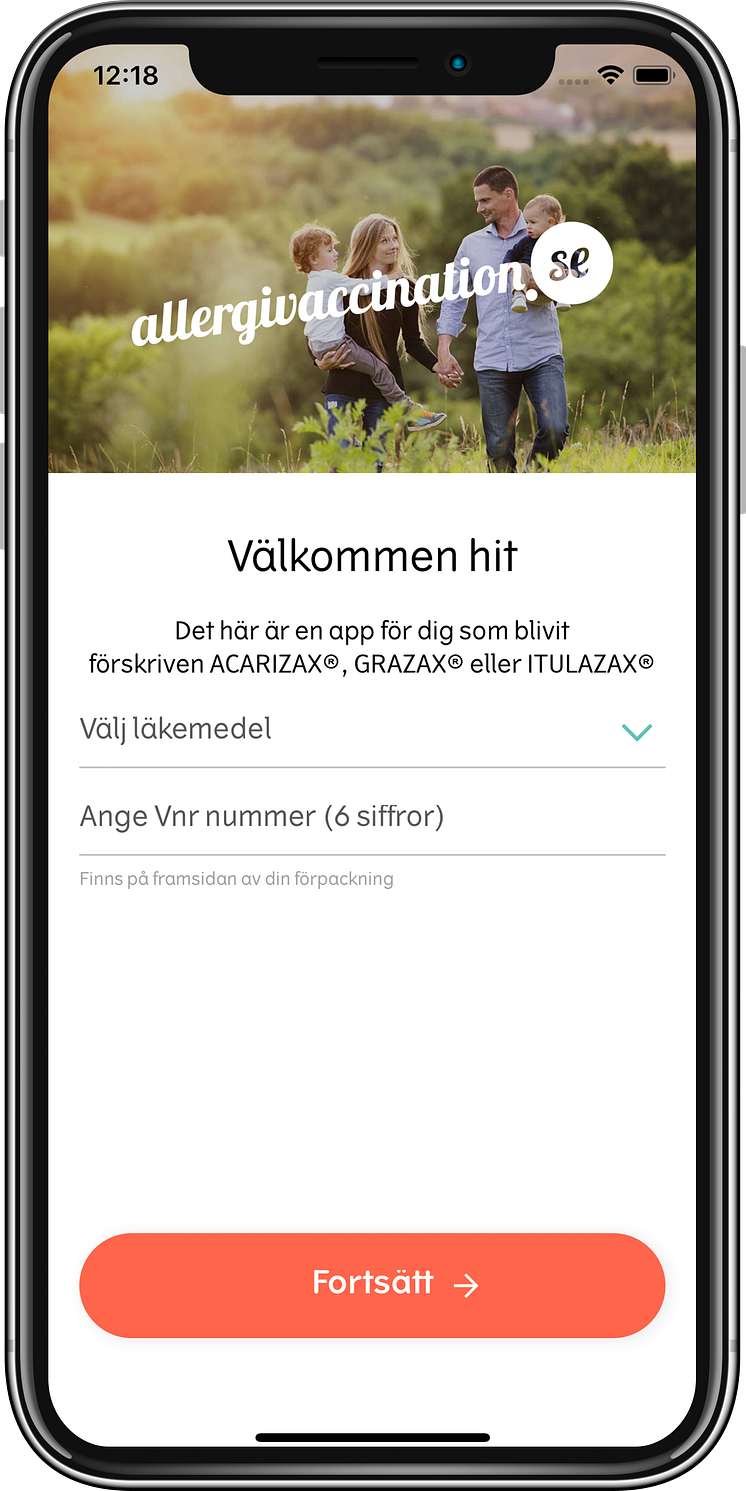 App Allergivaccination - inlogg