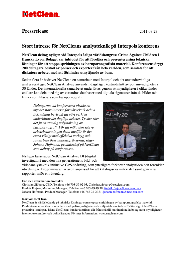 Stort intresse för NetCleans analysteknik på Interpols konferens