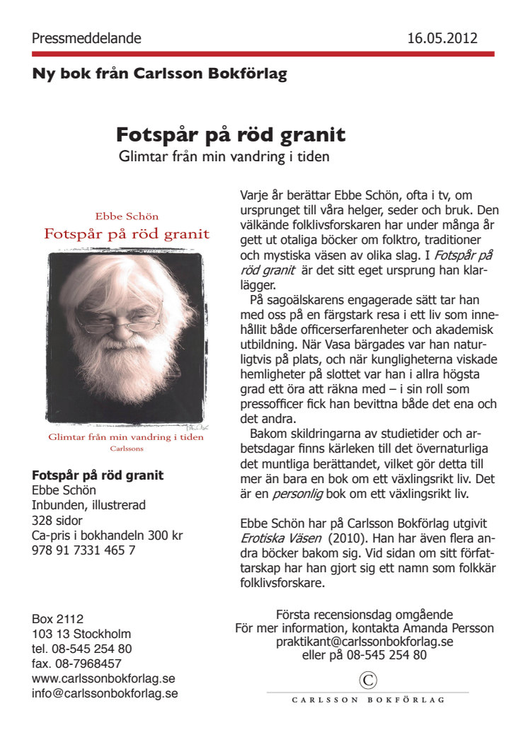 Ny bok: Fotspår på röd granit