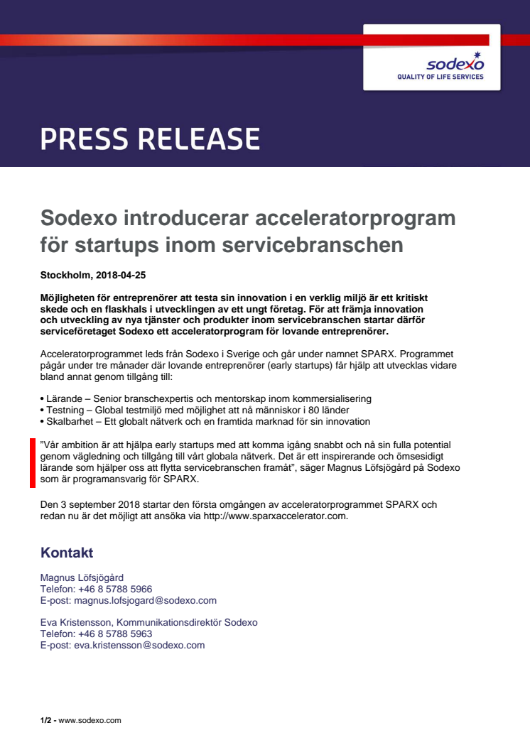 Sodexo introducerar acceleratorprogram för startups inom servicebranschen