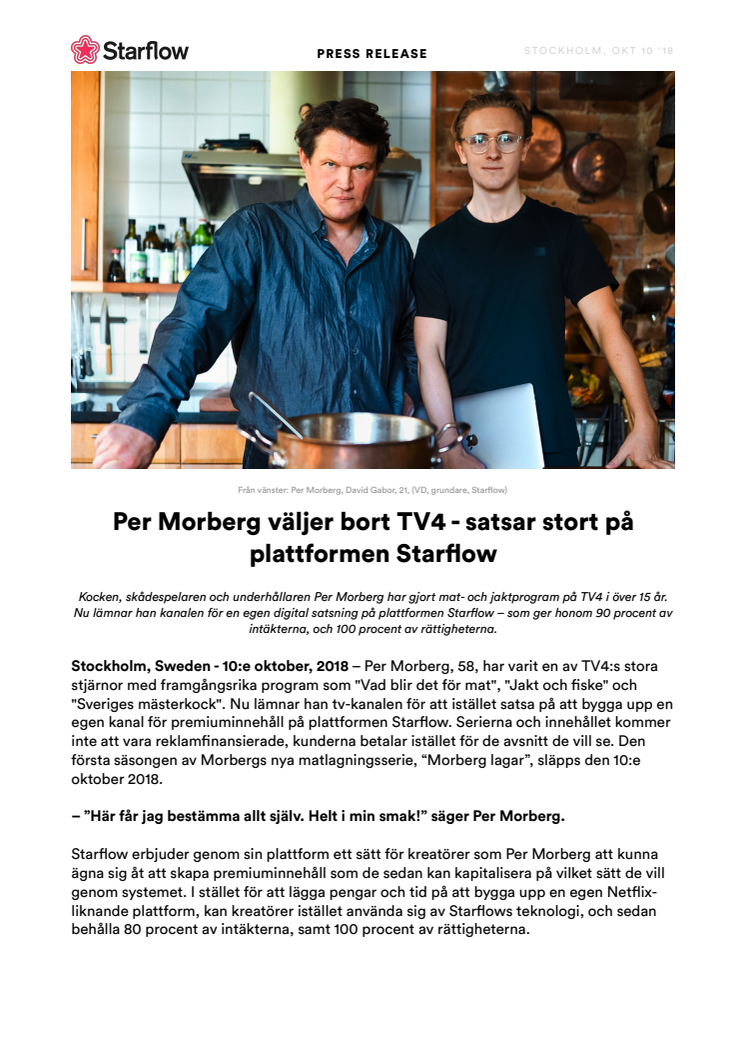 Per Morberg väljer bort TV4 - satsar stort på plattformen Starflow
