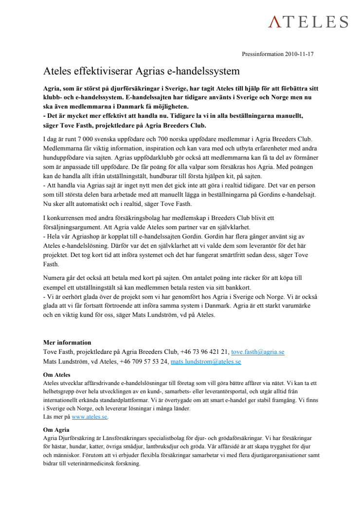 Ateles effektiviserar Agrias e-handelssystem