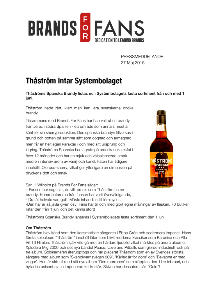 Thåström intar Systembolaget