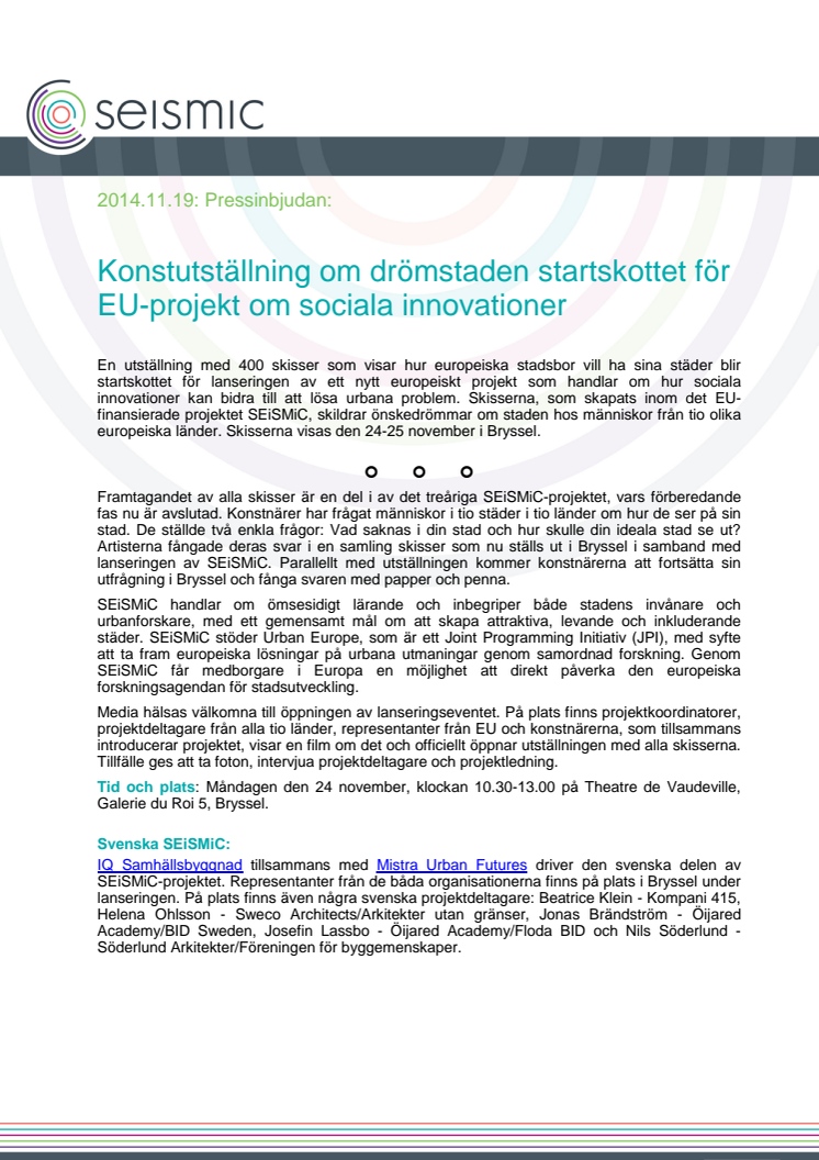 Pressinbjudan: Konstutställning om drömstaden startskottet för EU-projekt om sociala innovationer 