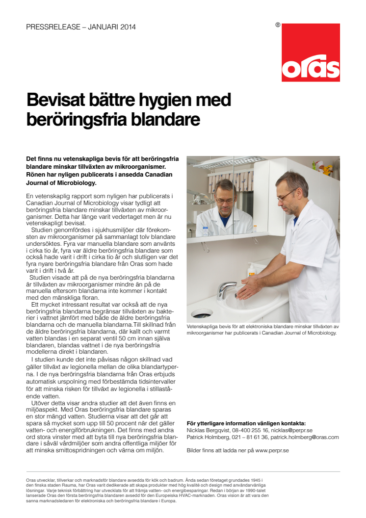 Bevisat bättre hygien med beröringsfria blandare