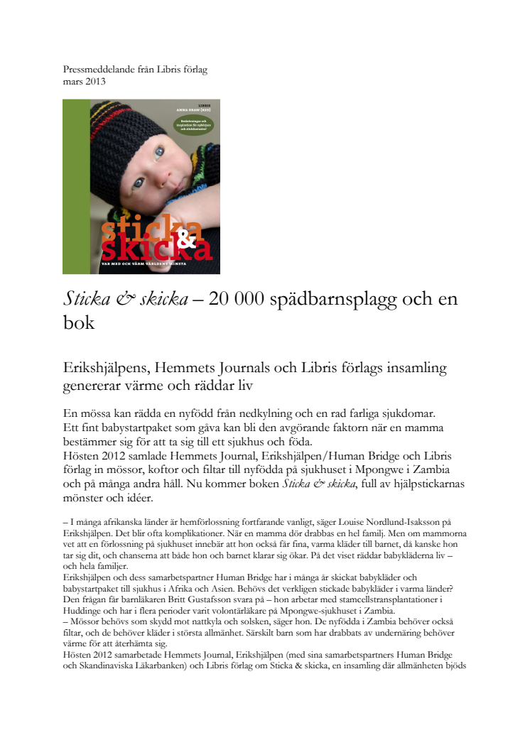 Sticka & skicka – 20 000 spädbarnsplagg och en bok