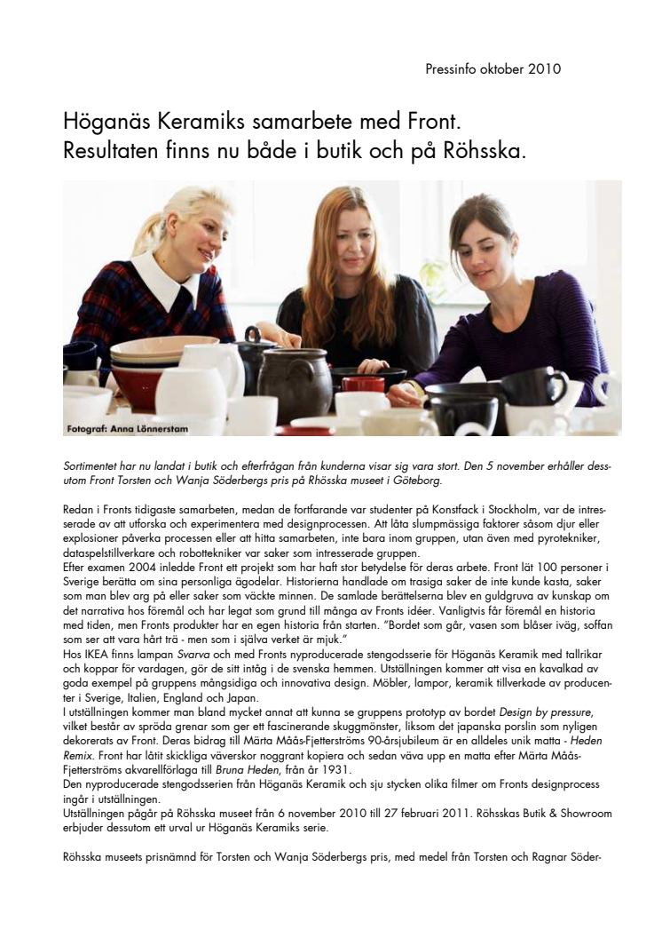 Höganäs Keramiks samarbete med Front.