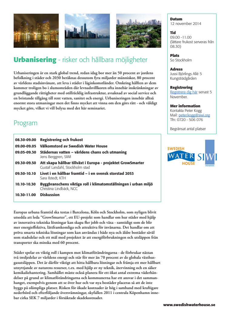 PDF-inbjudan seminarium "Urbanisering - risker och hållbara möjligheter"