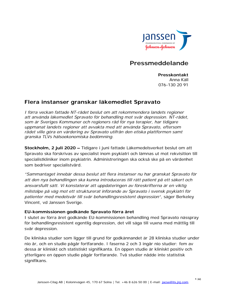 Pressmeddelande Spravato 2 juni (pdf)