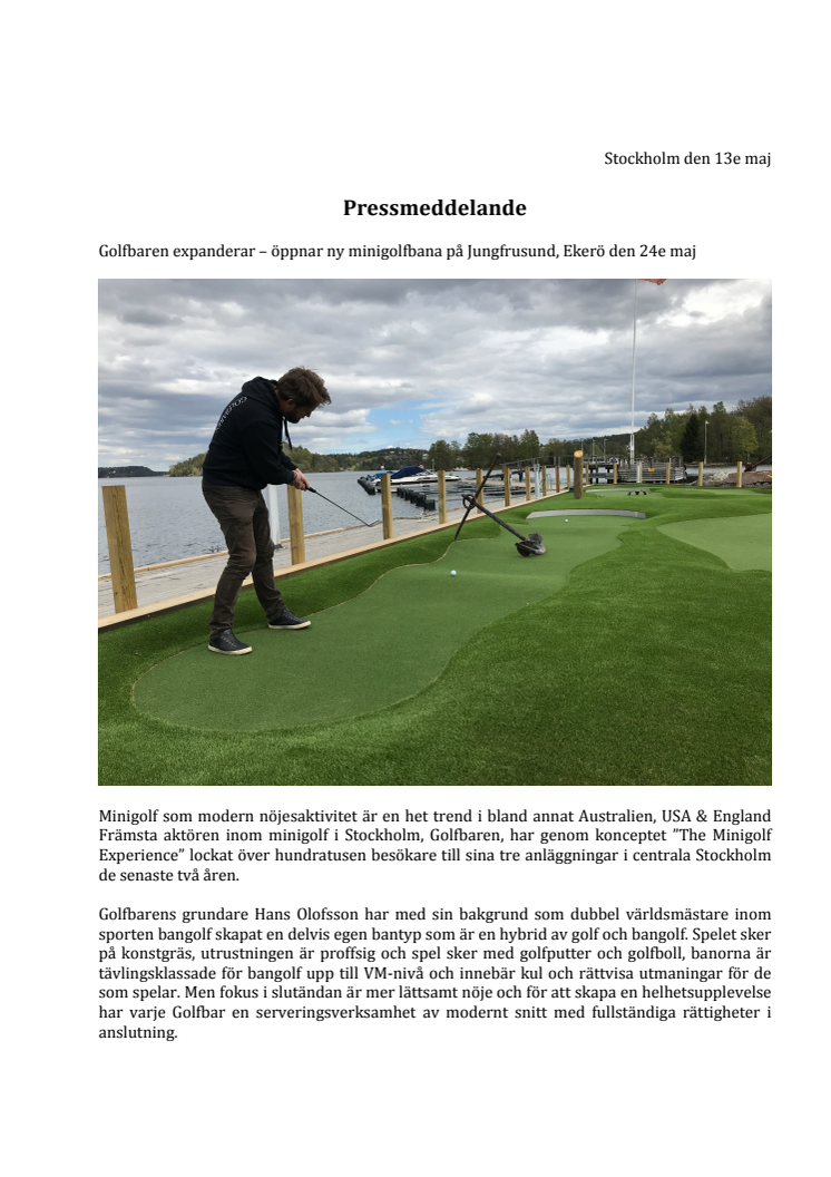 Golfbaren öppnar nytt på Ekerö den 24e maj!