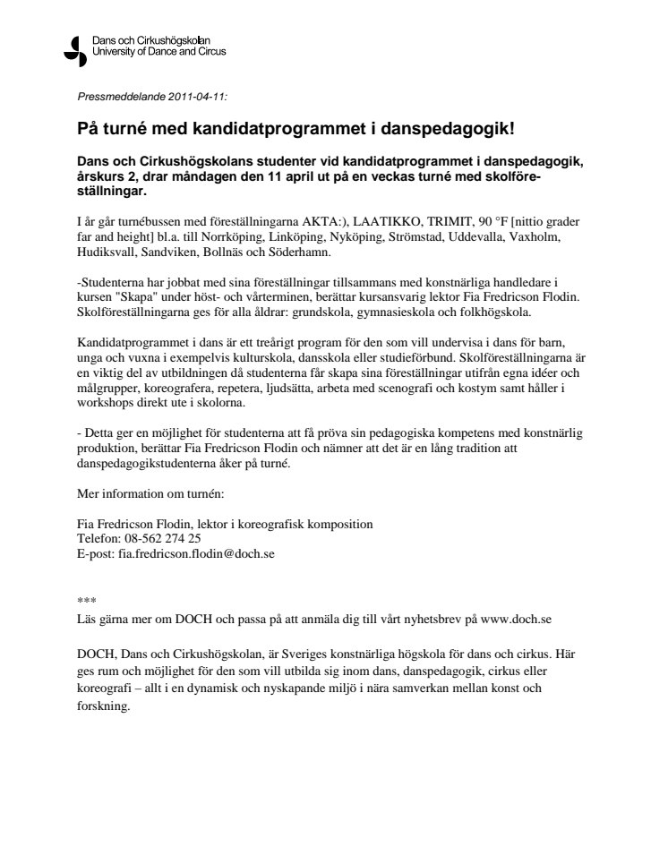 På turné med kandidatprogrammet i danspedagogik!