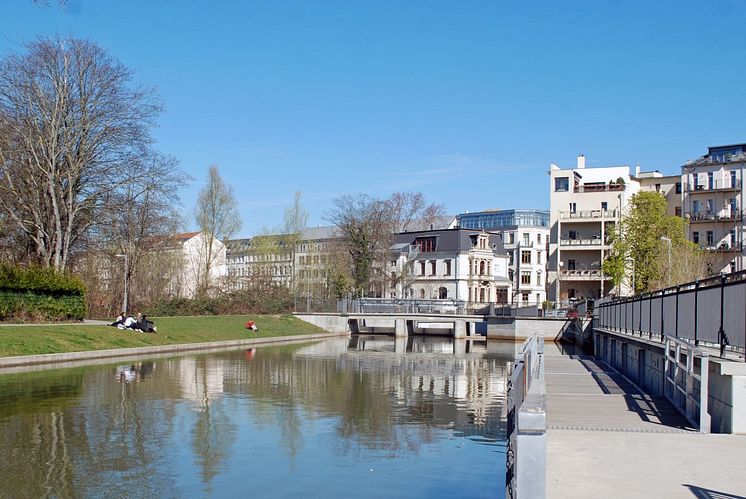 Blick auf den Stadthafen Leipzig