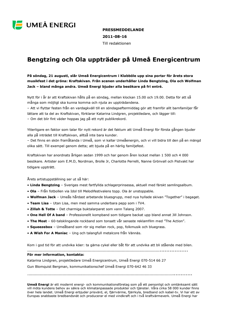 Bengtzing och Ola uppträder på Umeå Energicentrum  