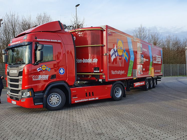 Scania R 450 Hybrid Oberleitungs-Lkw der Spedition Bode