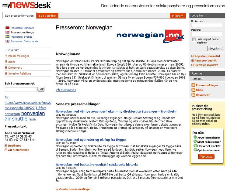 Norwegians presserom på Mynewsdesk 