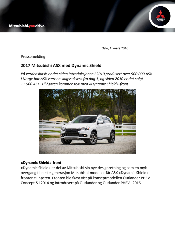 2017 Mitsubishi ASX med Dynamic Shield