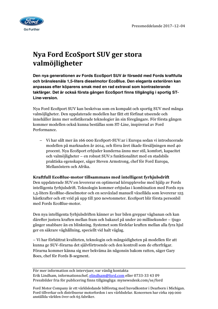 Nya Ford EcoSport SUV ger stora valmöjligheter 