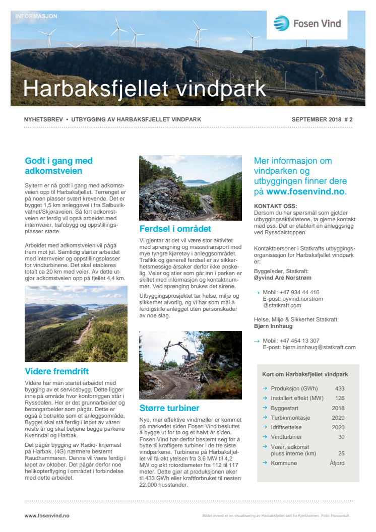 Nyhetsbrev Harbaksfjellet vindpark #2 - 2018