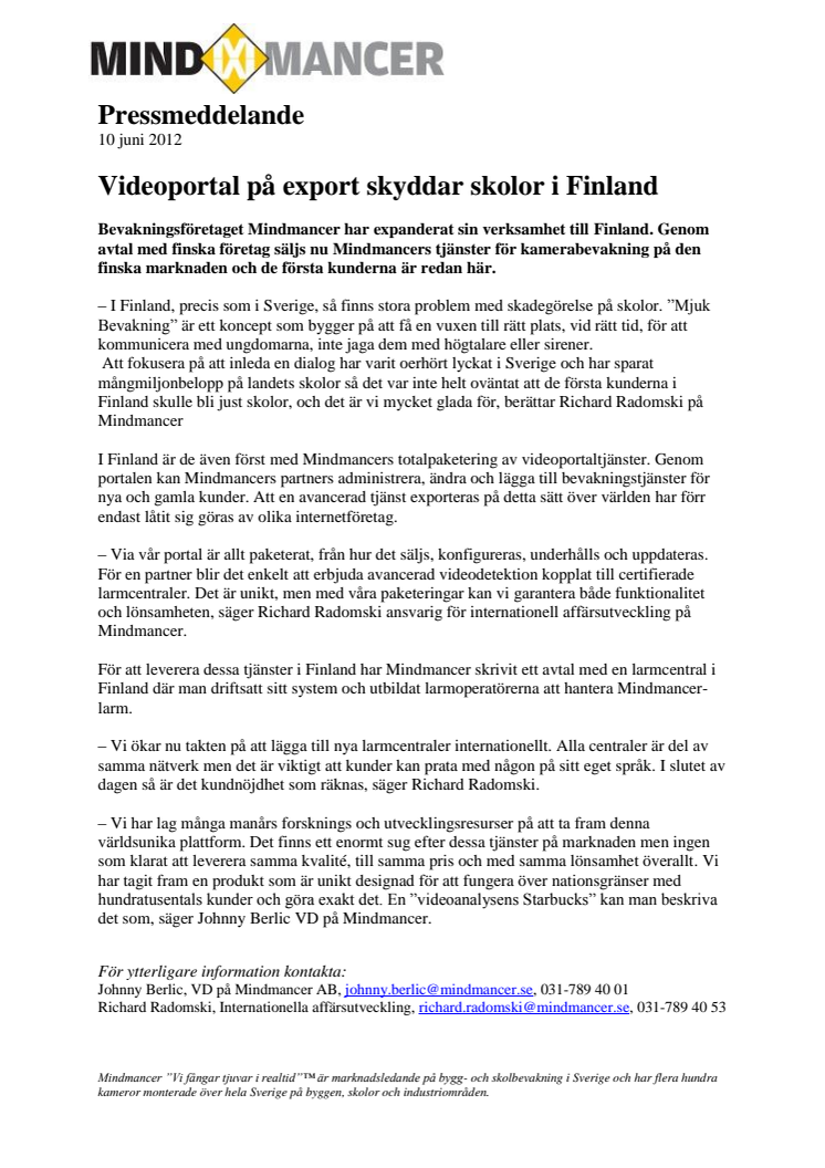 Videoportal på export skyddar skolor i Finland