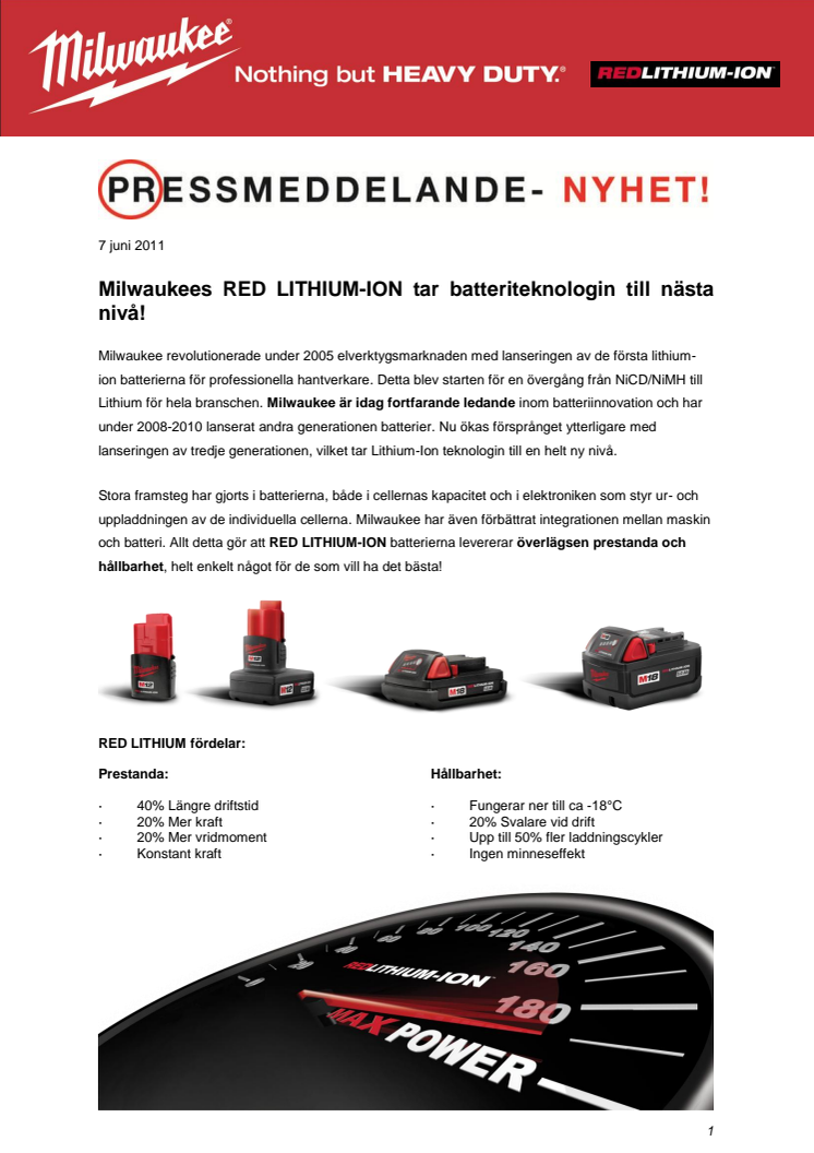 Milwaukees RED LITHIUM-ION tar batteriteknologin till nästa nivå!