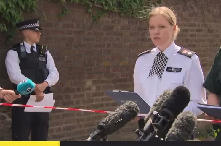 Clair Kelland delivers statement at the scene
