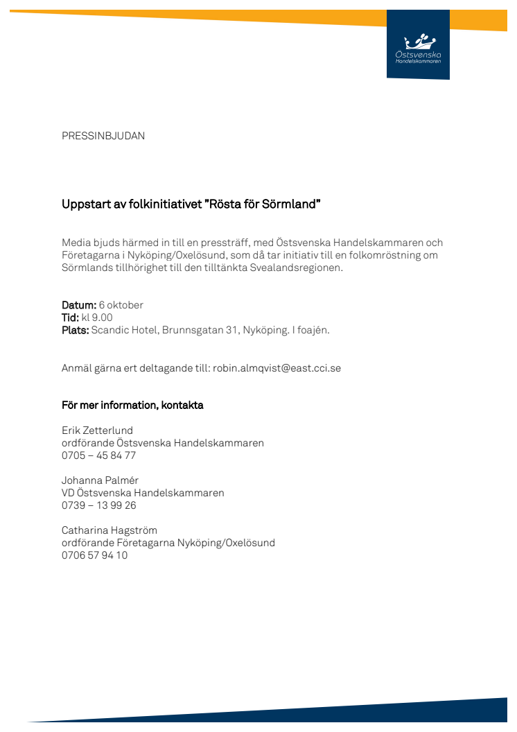 Pressinbjudan: Uppstart av folkinitiativet "Rösta för Sörmland"